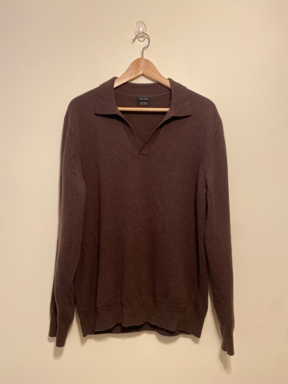 Massimo Dutti Wool cashmere Brown V‑Neck Collared Sweater. Size L